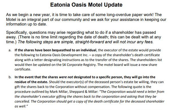 Eatonia Oasis Motel Update