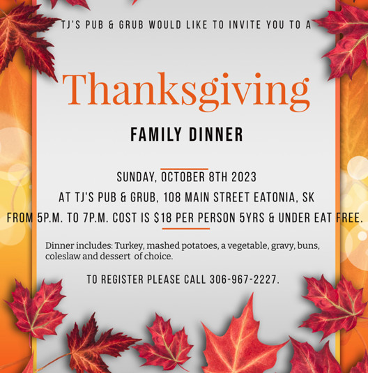Thanksgiving Family Dinner – October 8th, 2023