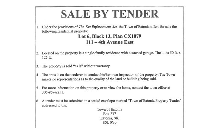 Property – Sale by Tender