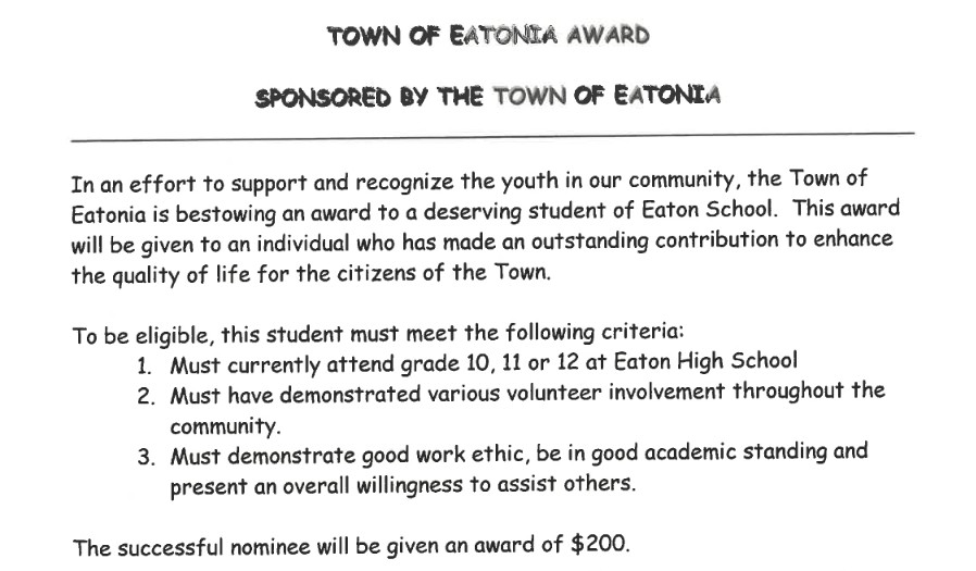 Town of Eatonia Award